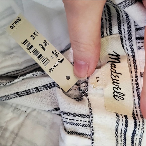 Madewell Dark Baltic Slub Stripe Linen-Blend Paperbag Pants - Picture 7 of 7